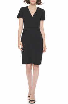 Calvin Klein V-Neck Button Sheath Dress