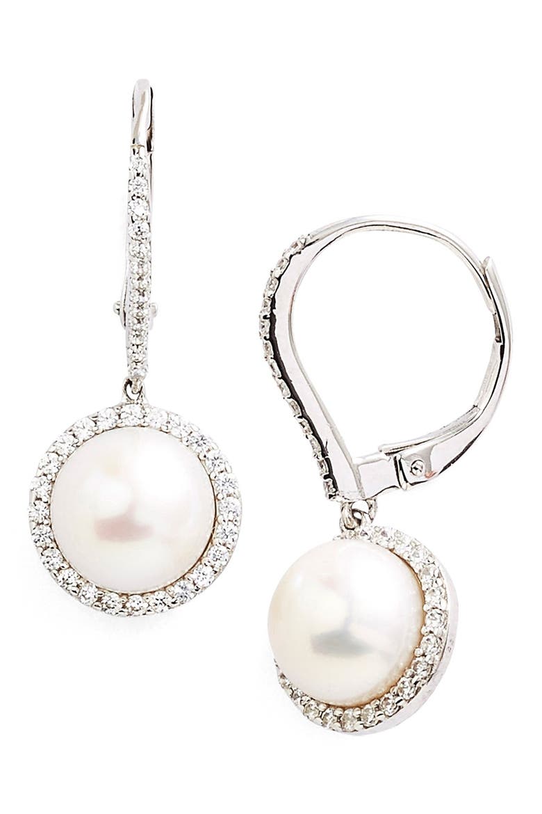 'Lassaire' Pearl Drop Earrings, Main, color, SILVER/ CLEAR