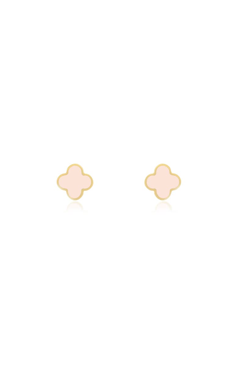 The Lovery Fine Jewelry Mini Pink Pearl Clover Stud Earrings, Alternate, color, Pink Pearl