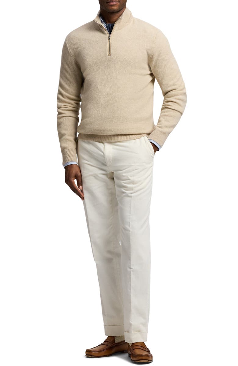 Ralph Lauren Purple Label Bird's Eye Cashmere Half Zip Sweater, Alternate, color, Champagne Melange