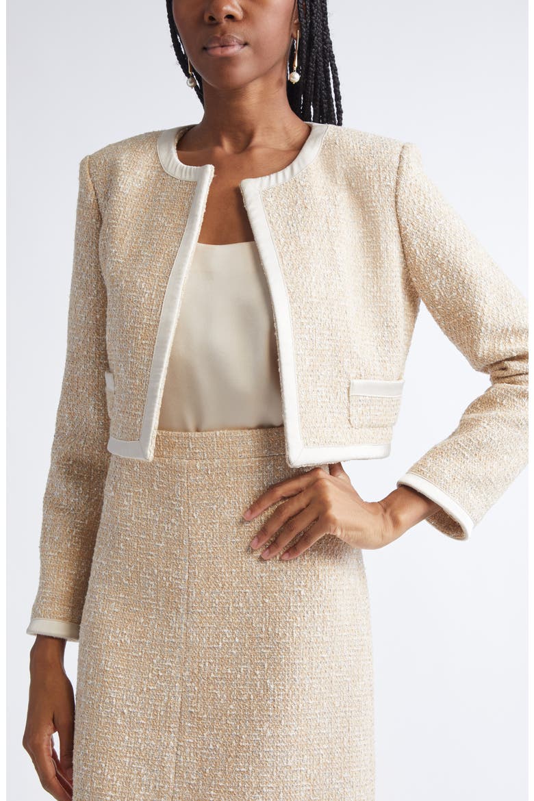 Satin Frame Metallic Latte Tweed Jacket, Alternate, color, LATTE ECRU MULTI