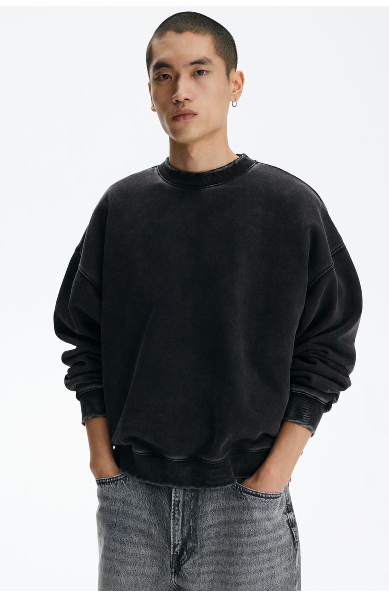 H&M Oversized Fit Washed-look Sweatshirt, Alternate, color, Black