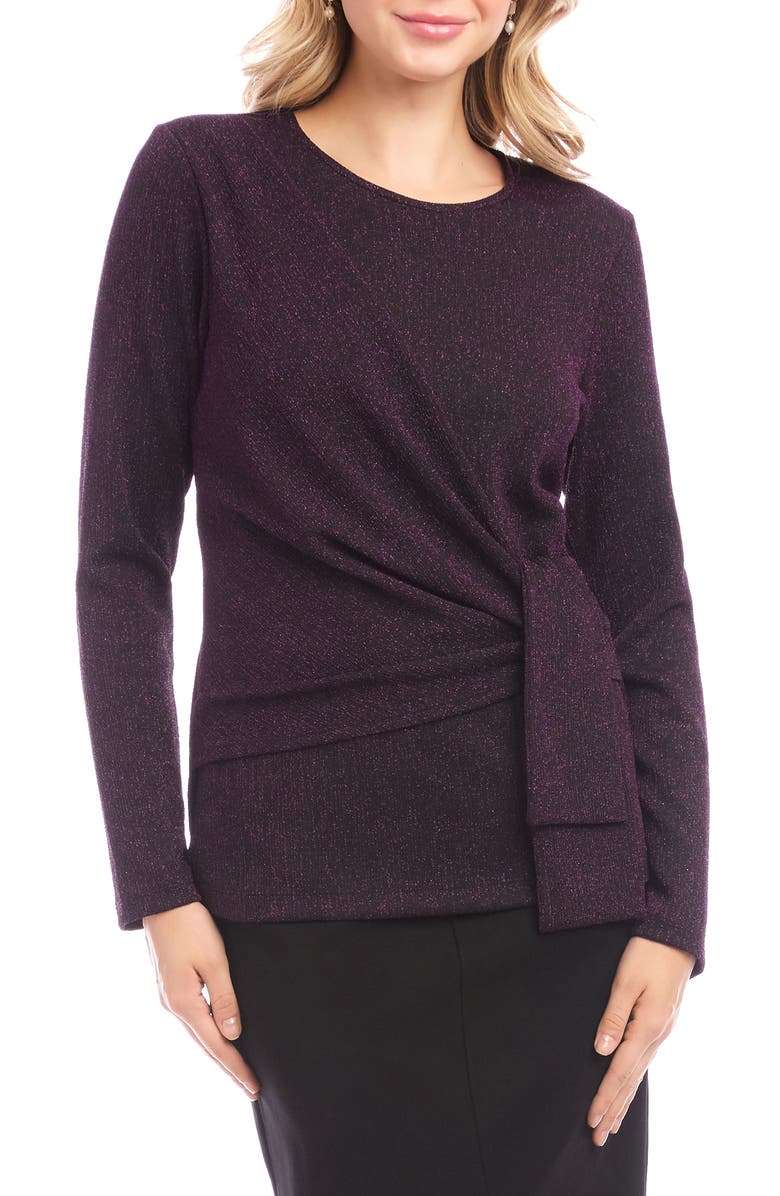Karen Kane Metallic Knit Side Drape Long Sleeve Top, Main, color, Eggplant