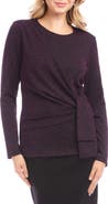 Karen Kane Metallic Knit Side Drape Long Sleeve Top