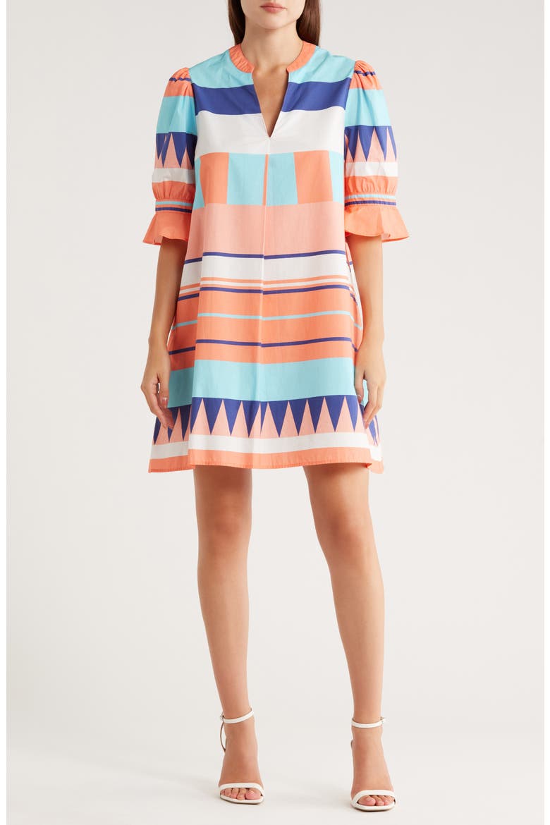 Cotton Print Minidress, Main, color, ORANGE MULTI