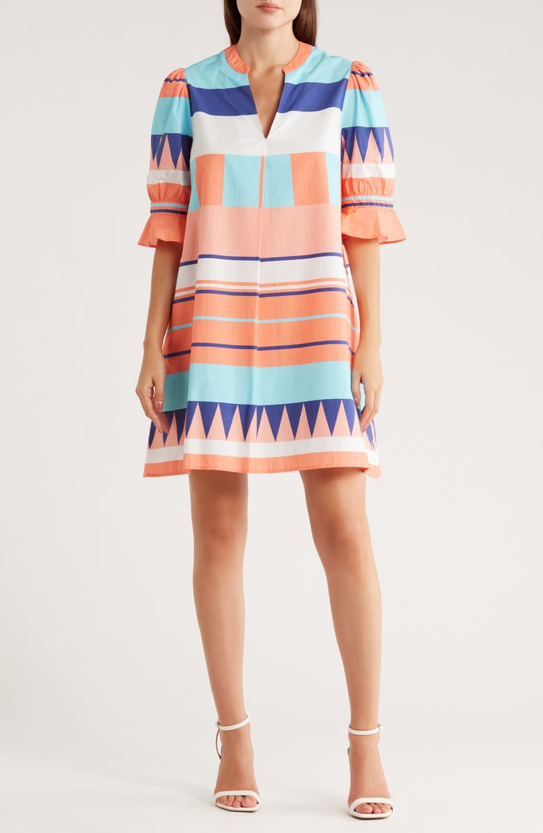 AREA STARS Cotton Print Minidress, Main, color, Orange Multi