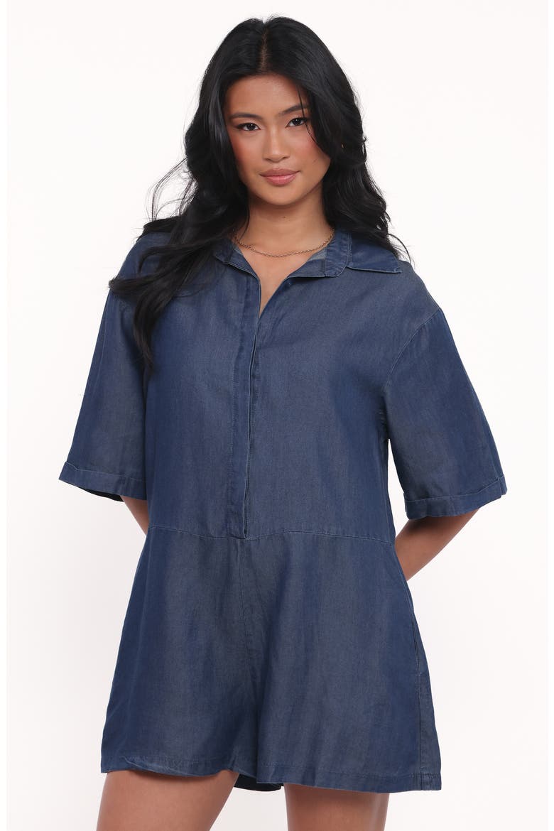 Kiya Denim Romper, Alternate, color, DARK DENIM