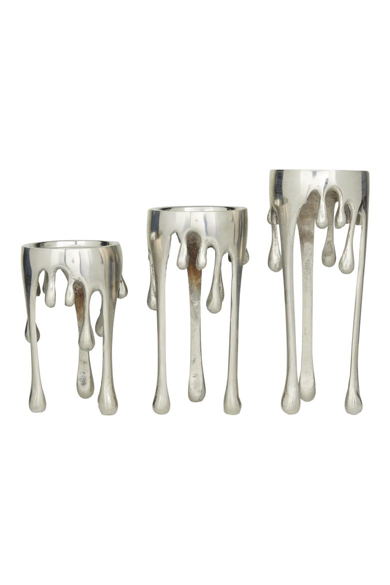 Set of 3 Melting Wax Pillar Candleholders, Alternate, color, SILVER