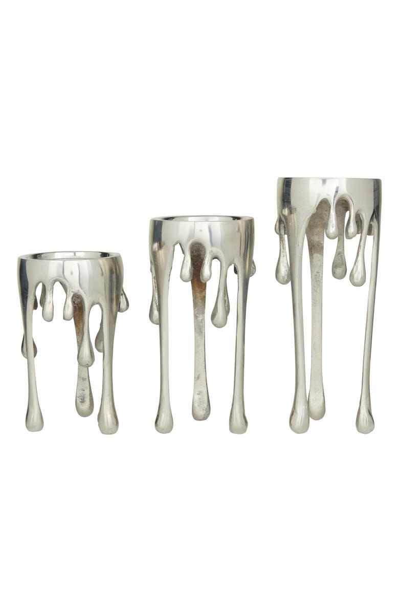 UMA Set of 3 Melting Wax Pillar Candleholders, Alternate, color, Silver
