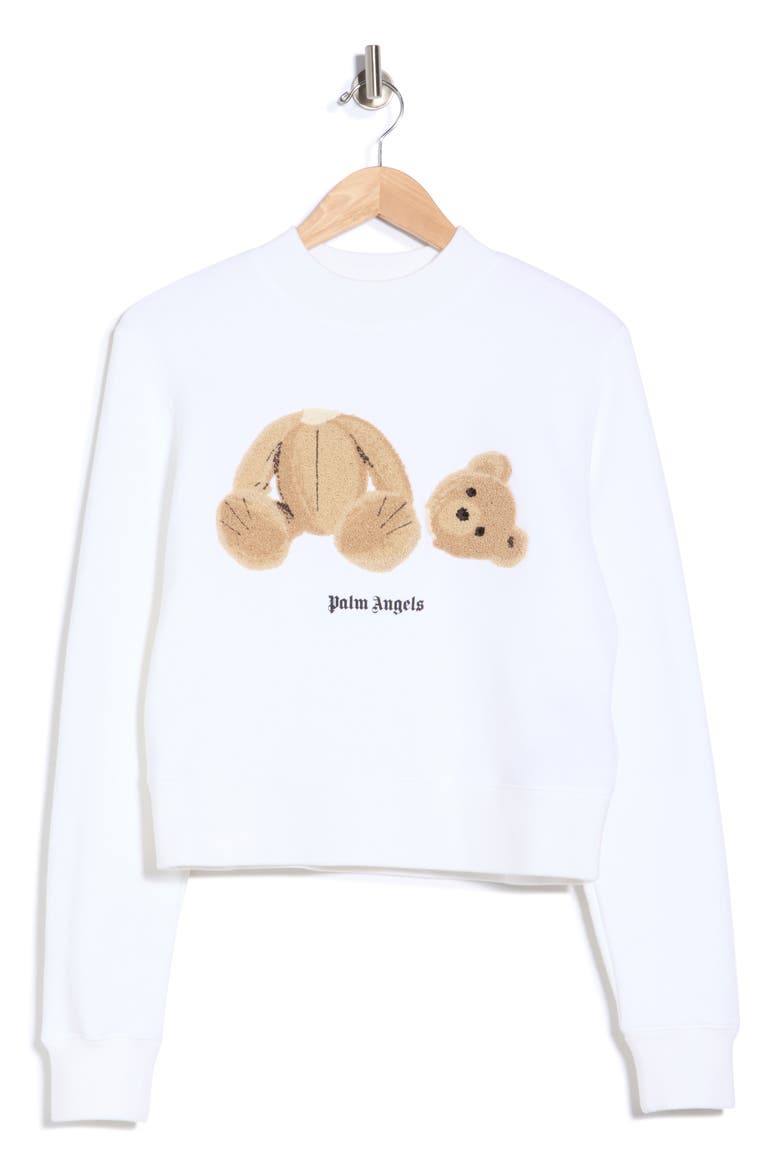 Bear Terry Appliqué Sweatshirt, Alternate, color, WHITE/BROWN