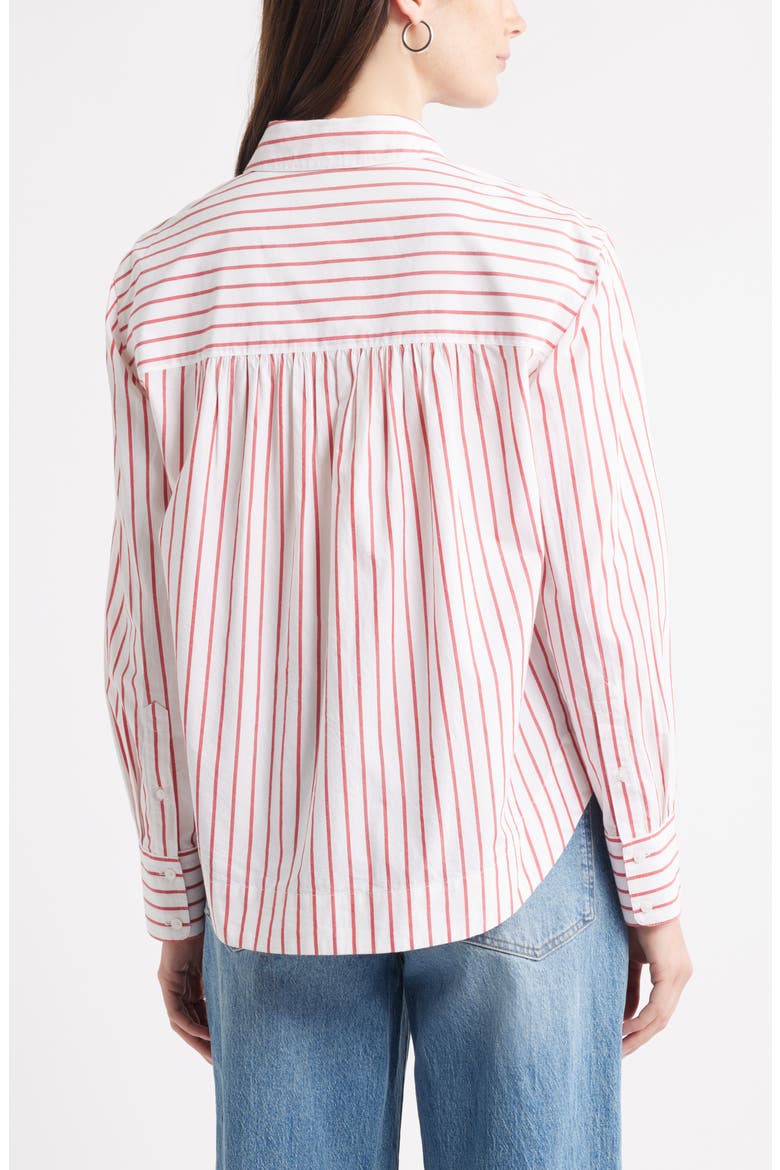 Long Sleeve Drop Hem Button-Up Shirt, Alternate, color, WHITE- RED CARLEY STRIPE