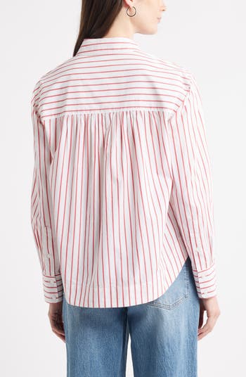 Long Sleeve Drop Hem Button-Up Shirt