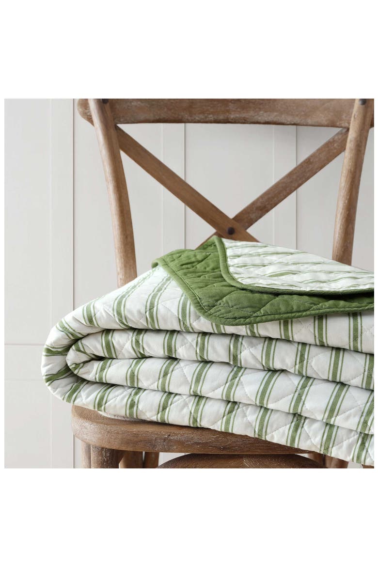 Ticking Stripe Cotton Quilt Set, Alternate, color, WHITE/ VINE GREEN