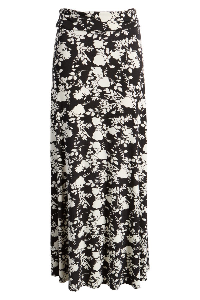 Floral Roll Top Maxi Skirt, Alternate, color, BLACK/IVORY