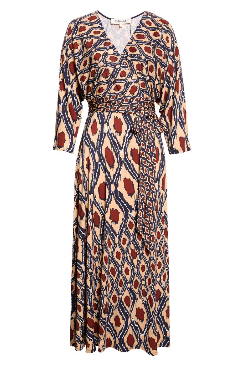 Ivara Ikat Print Faux Wrap Dress, Main, color, MURANO EYE DIAGONAL MARITIME