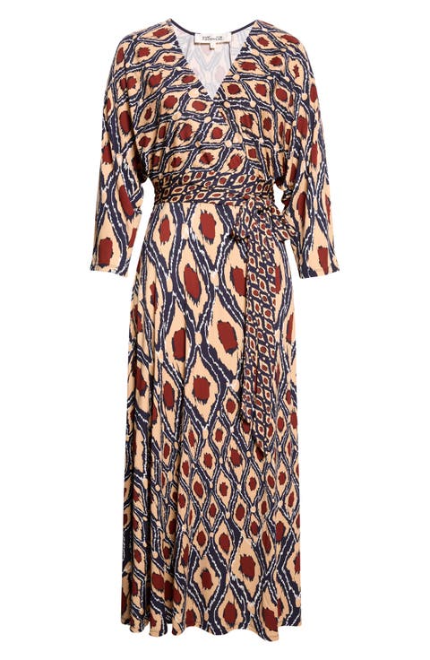 Ivara Ikat Print Faux Wrap Dress