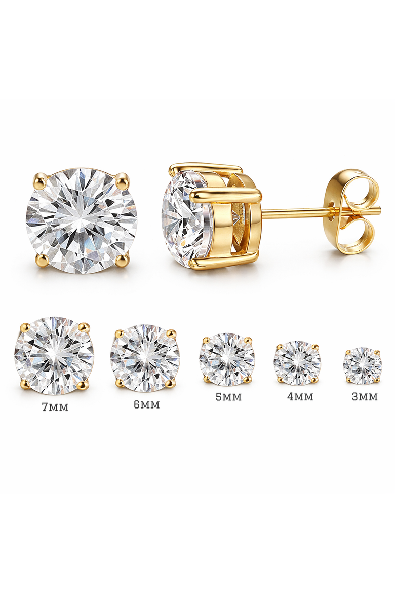 Sterling Silver Round Stud Earrings, Main, color, Gold