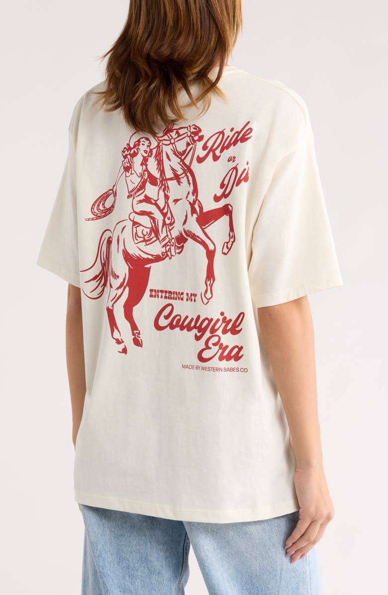 JJXX Katinka Loose Cotton Graphic T-Shirt, Alternate, color, Egret Print Ride Or Die