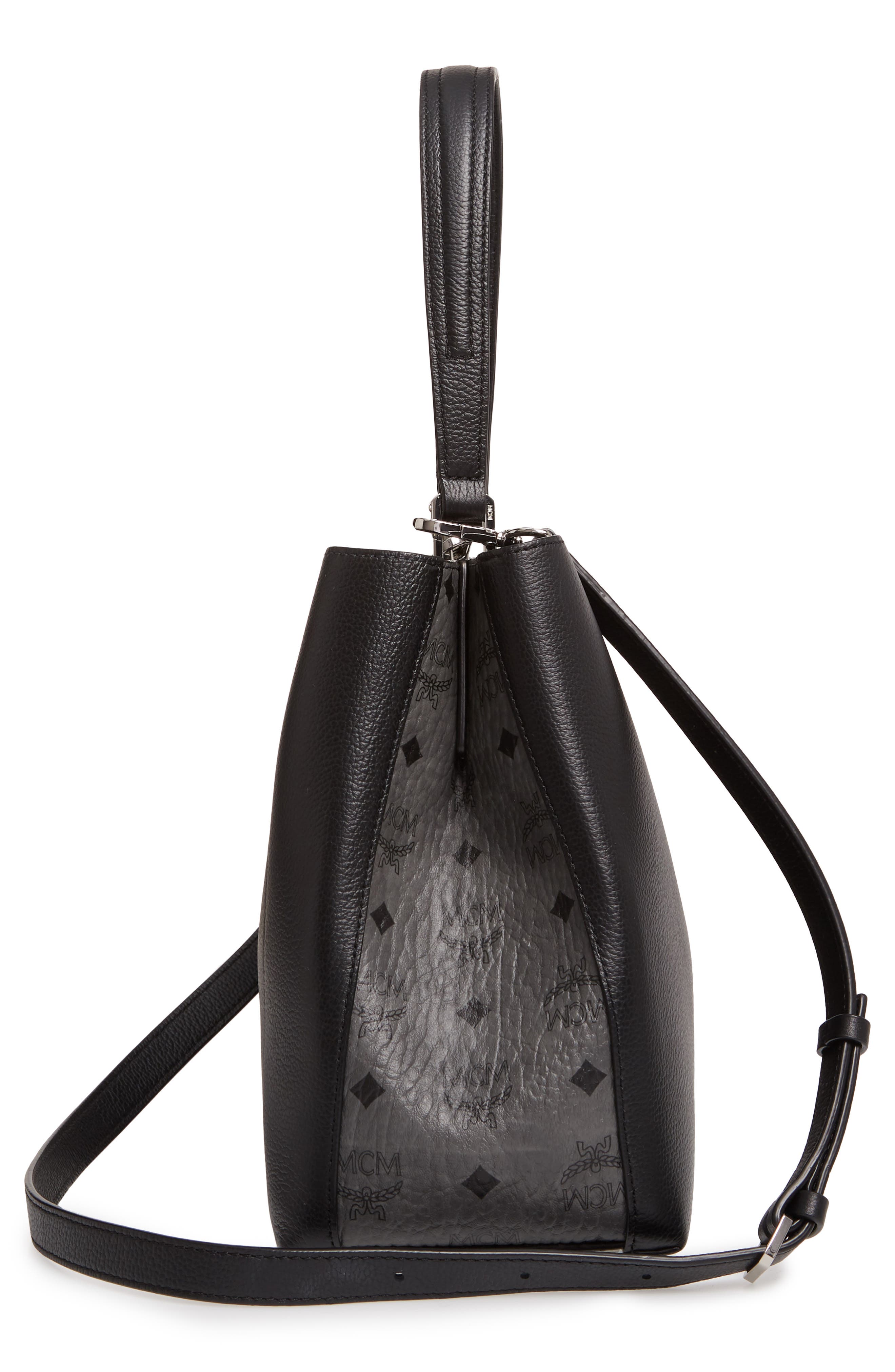 MCM Sarah Leather & Visetos Canvas Hobo, Alternate, color, 