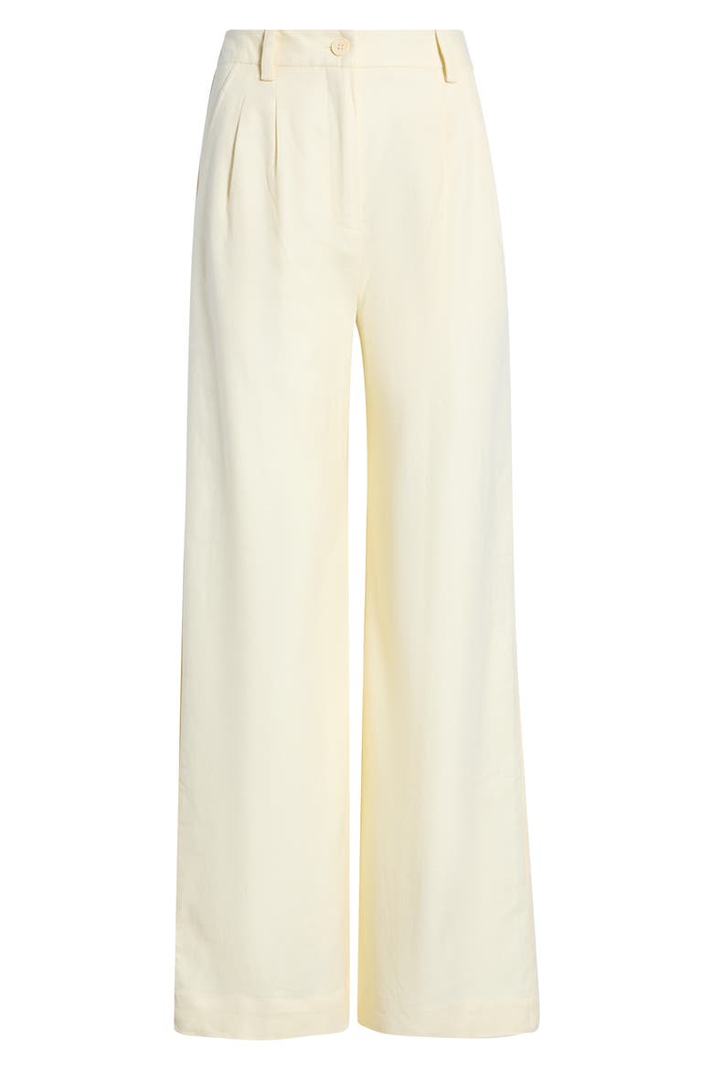 Pleated High Waist Linen Blend Dress Pants, Alternate, color, PASTEL YELLOW