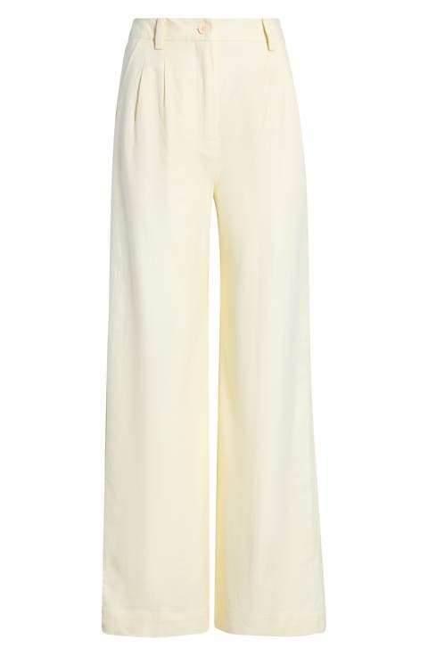 Pleated High Waist Linen Blend Dress Pants