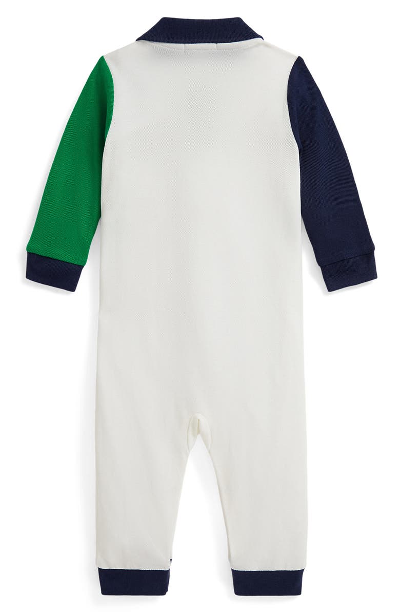 Ralph Lauren Colorblock Polo Romper, Alternate, color, Deckwash White