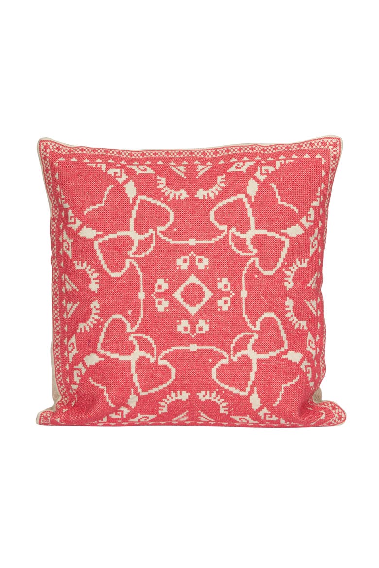 Cotton Pillow with Embroidered Design and Chambray Back, Pink and Natural, Main, color, Pink