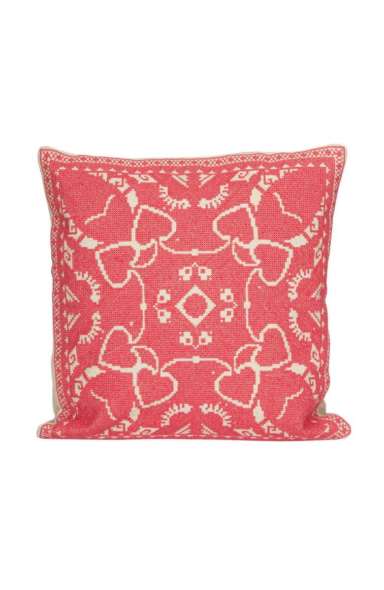 Storied Home Cotton Pillow with Embroidered Design and Chambray Back, Pink and Natural, Main, color, Pink