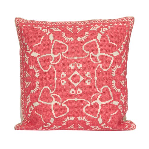 Storied Home Cotton Pillow With Embroidered Design And Chambray Back, Pink And Natural