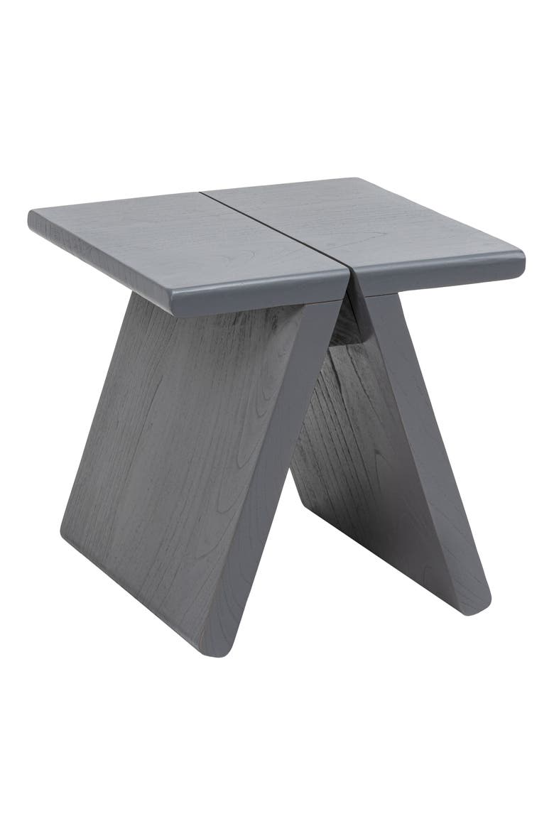 Jack Handcrafted Solid Wood Accent Stool, Minimalist A-Frame Backless Vanity Seat and Living Room Footstool, Main, color, Dark Gray