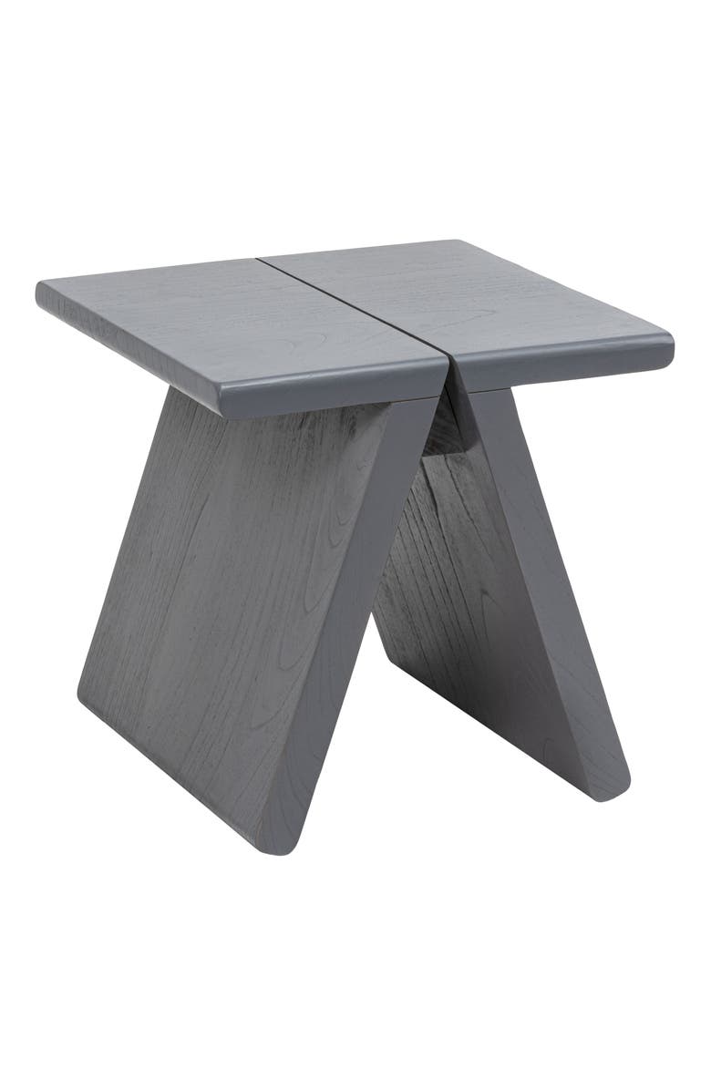 JONATHAN Y Jack Rustic Scandinavian Handcrafted Solid Mindi Wood Sculptural Base Accent Stool, Main, color, Dark Gray