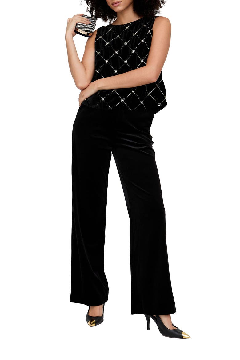 Chiva Beaded Velvet Top, Alternate, color, Black