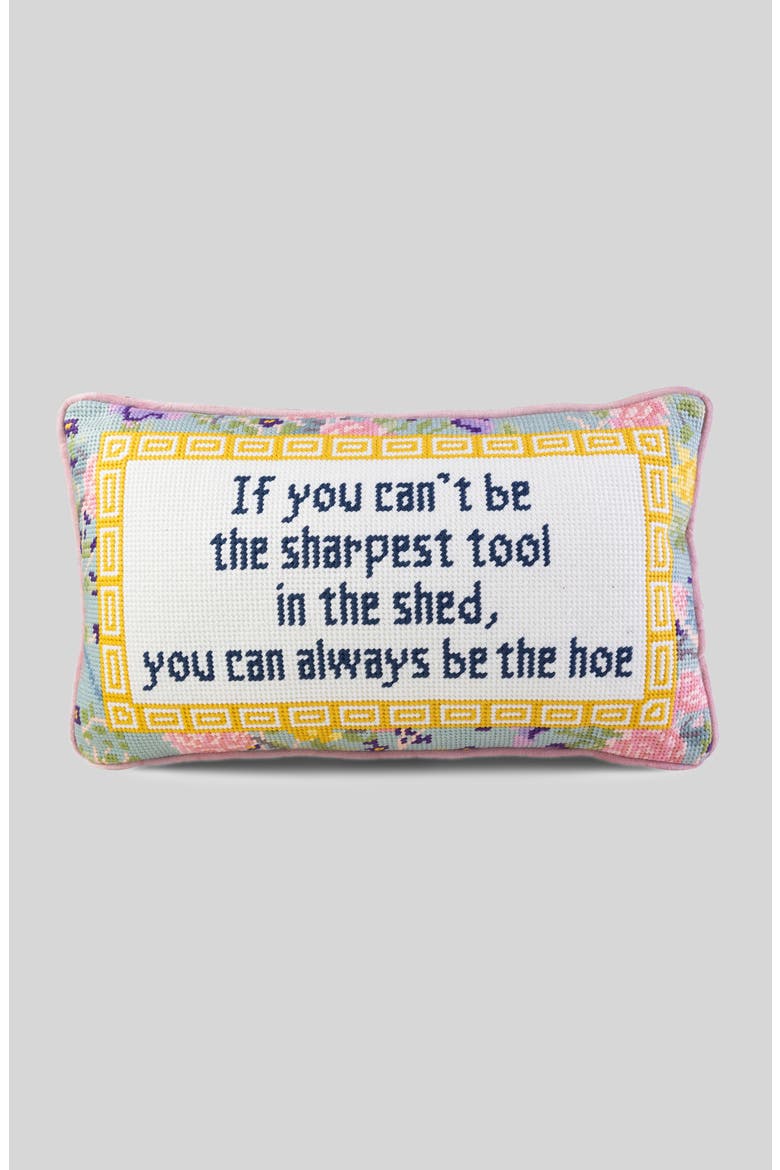 Sharpest Tool Needlepoint Pillow, Main, color, Coral Pink, Yellow, Ivory