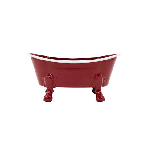 Red Enamel Bathtub Soap Dish Planter Metal