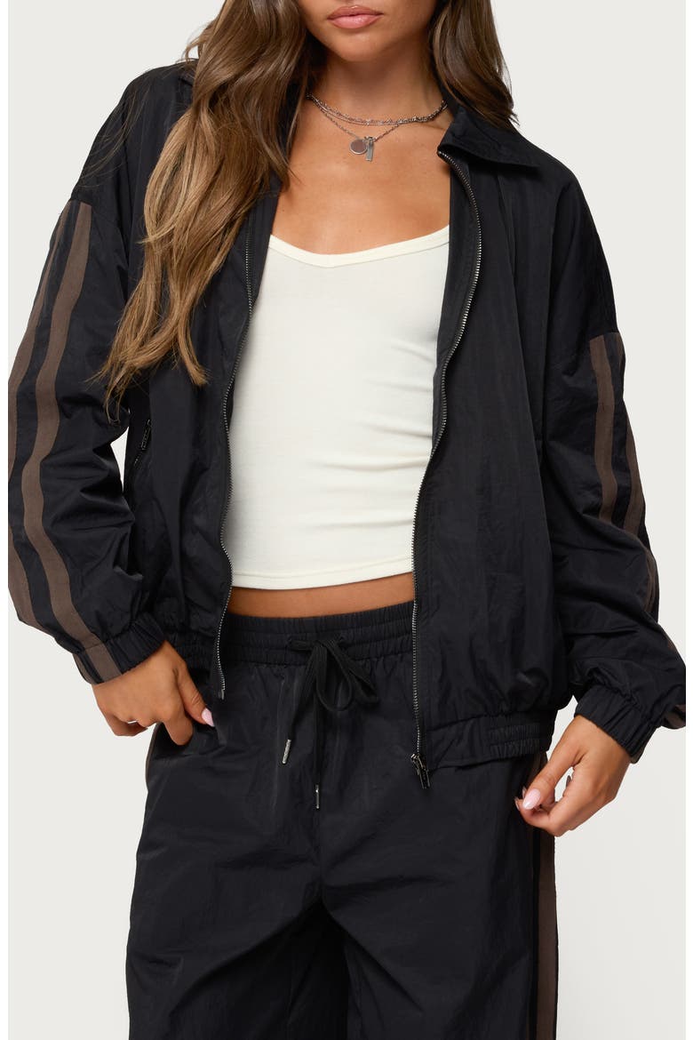 Kieran Stripe Nylon Track Jacket, Main, color, BLACK