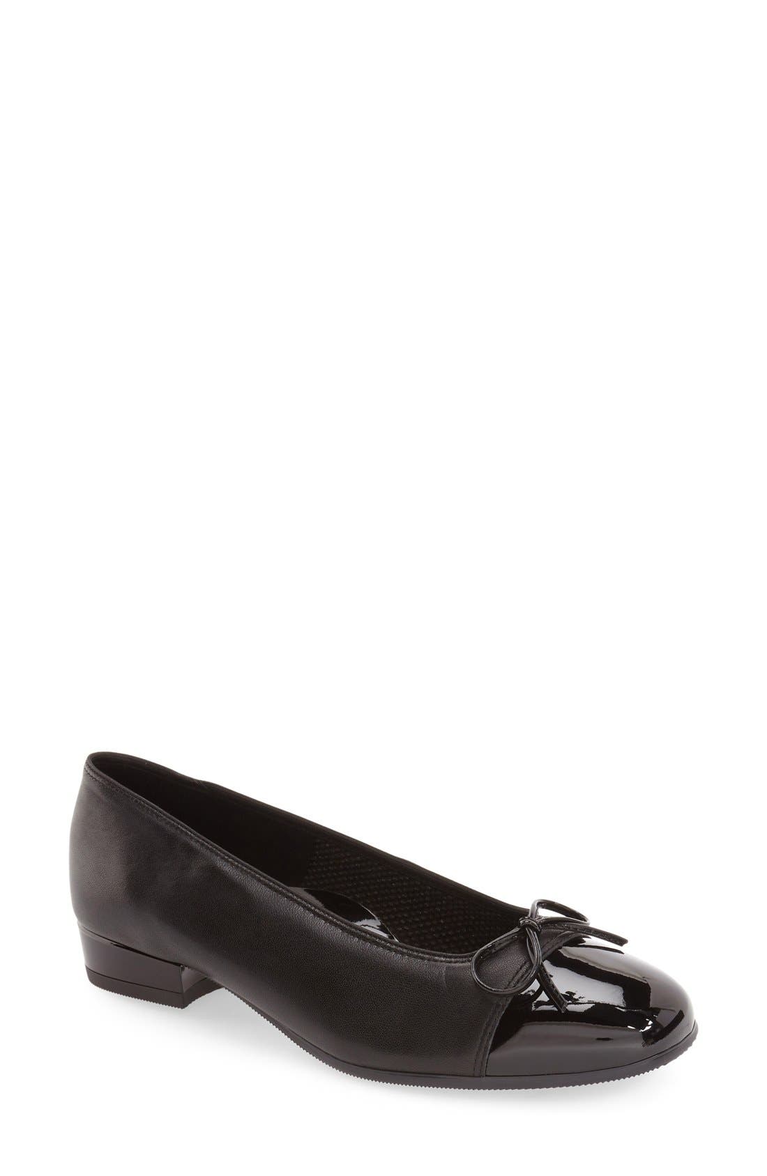 'Bel' Cap Toe Pump, Main, color, BLACK LEATHER
