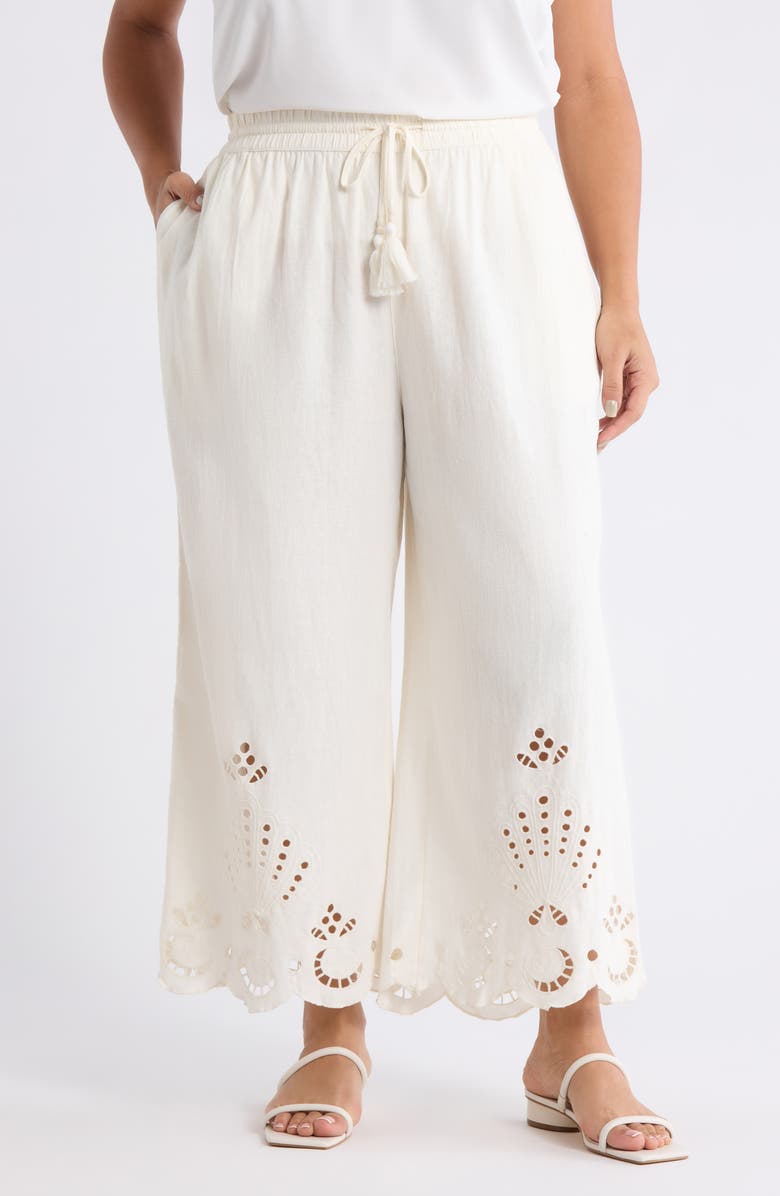 Treasure & Bond Cutwork Hem Linen Blend Pants, Main, color, Ivory Egret