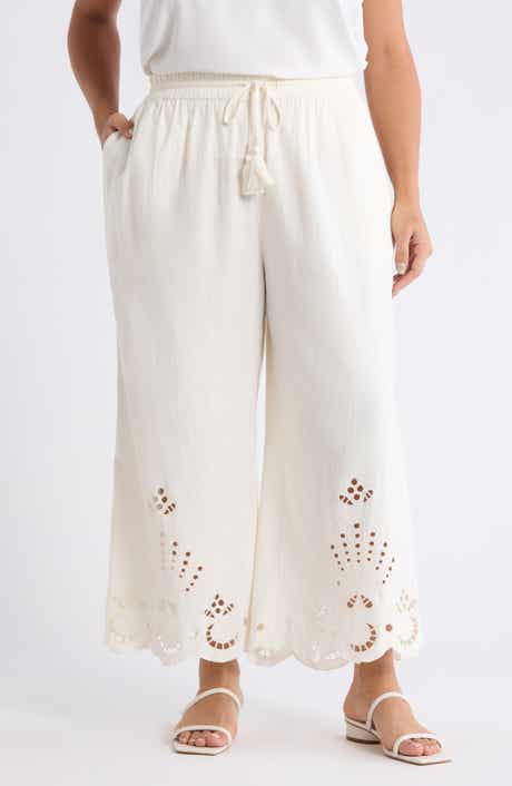 Cutwork Hem Linen Blend Pants