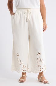 Treasure & Bond Cutwork Hem Linen Blend Pants