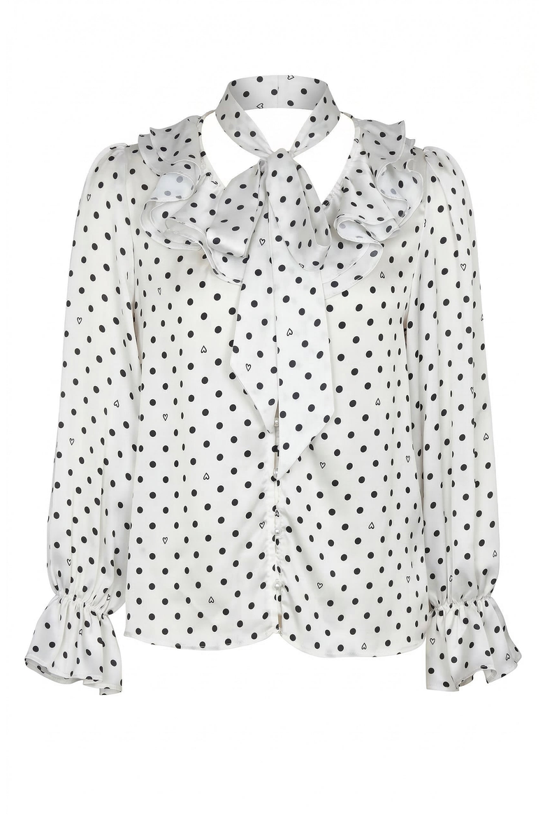 Polka Dot Tie Neck Blouse, Alternate, color, Off-White