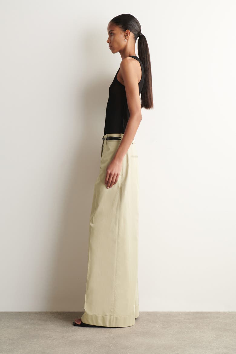 Cotton-twill Wide-leg Turn-up Pants, Alternate, color, BEIGE