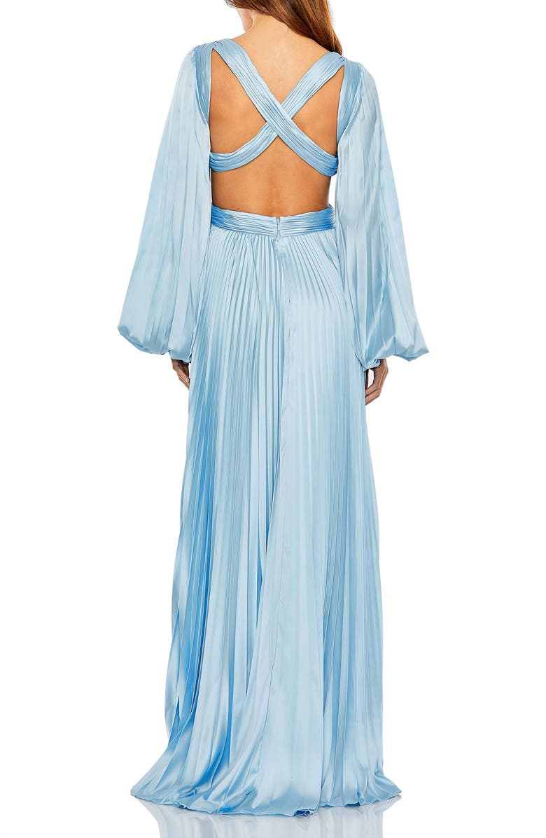 Mac Duggal Long Sleeve Pleated Charmeuse Cut Out Gown, Alternate, color, Powder Blue