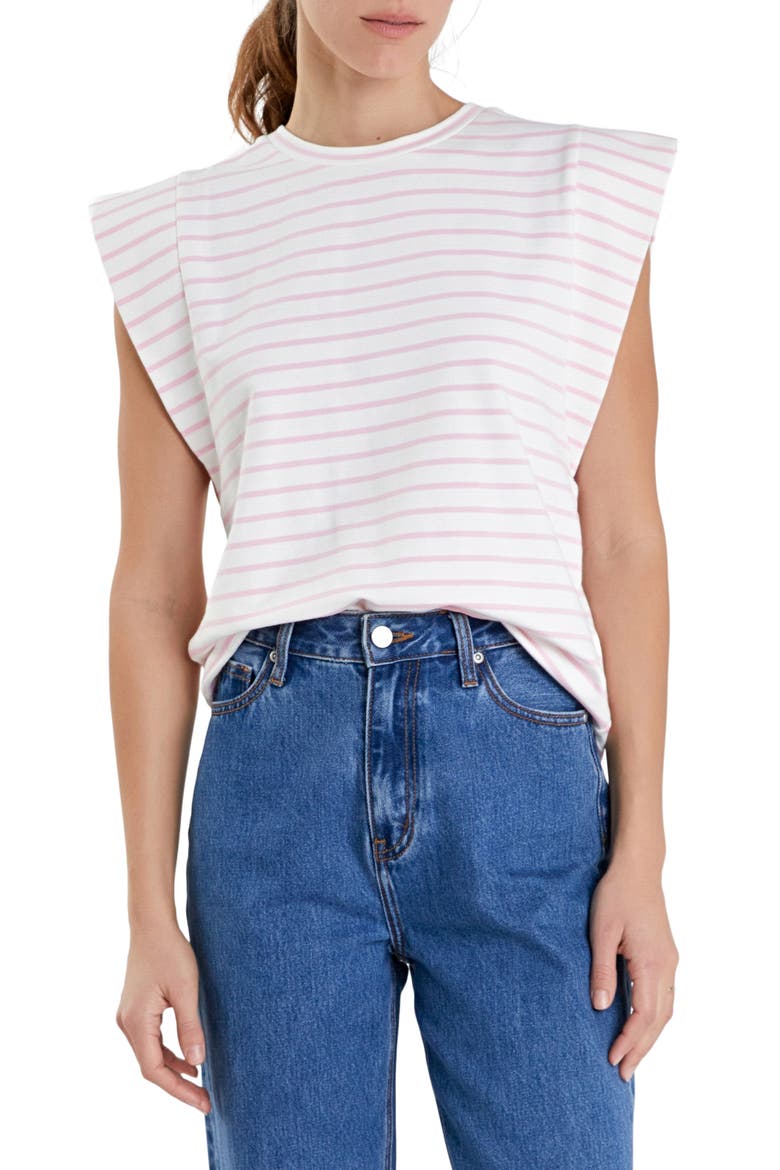 Stripe Extended Shoulder T-Shirt, Main, color, WHITE/ PINK