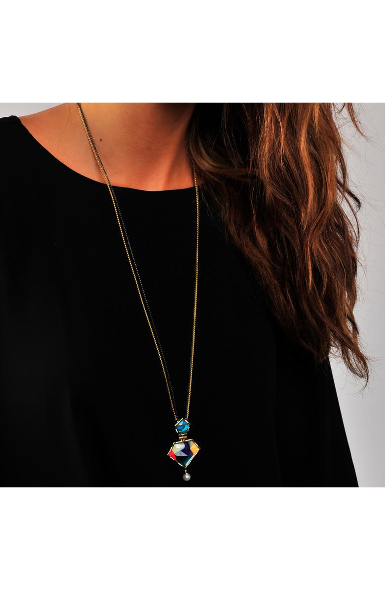 LuvMyJewelry Free Spirit Design Turquoise Gemstone Diamond Pearl Yellow Gold Plated Silver Necklace, Alternate, color,