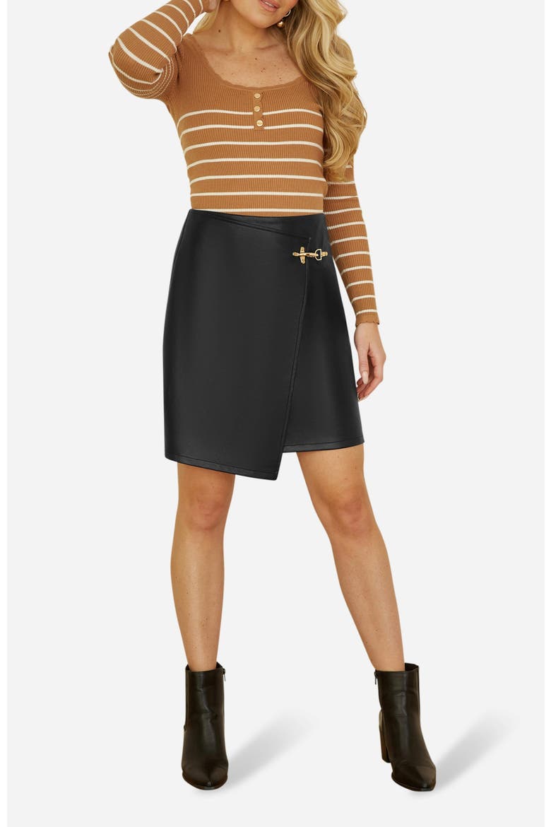 Faux Leather Wrap Mini Skirt, Alternate, color, Black