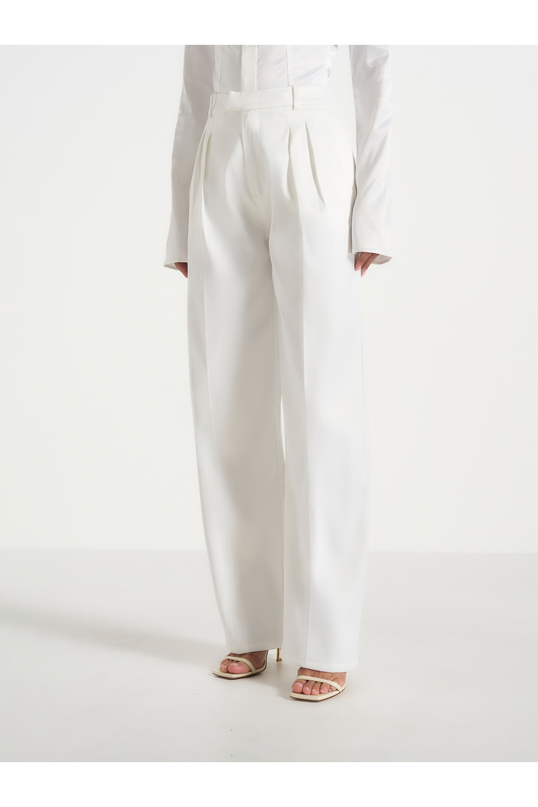 Julie Satin Twin Pleat Pants, Alternate, color, Off White