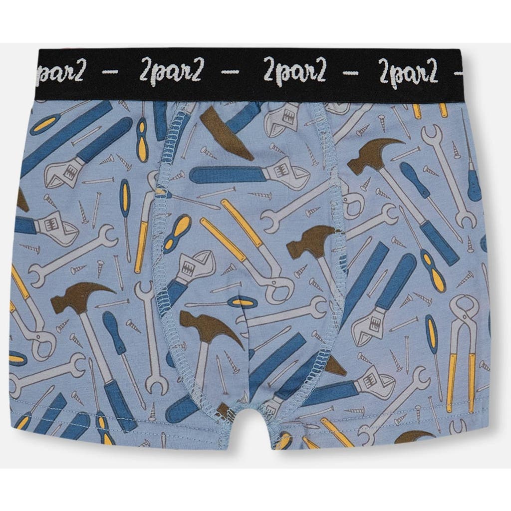 Deux par Deux Boy's Printed Organic Cotton Boxer Shorts Tools On Bluish Gray Background  product