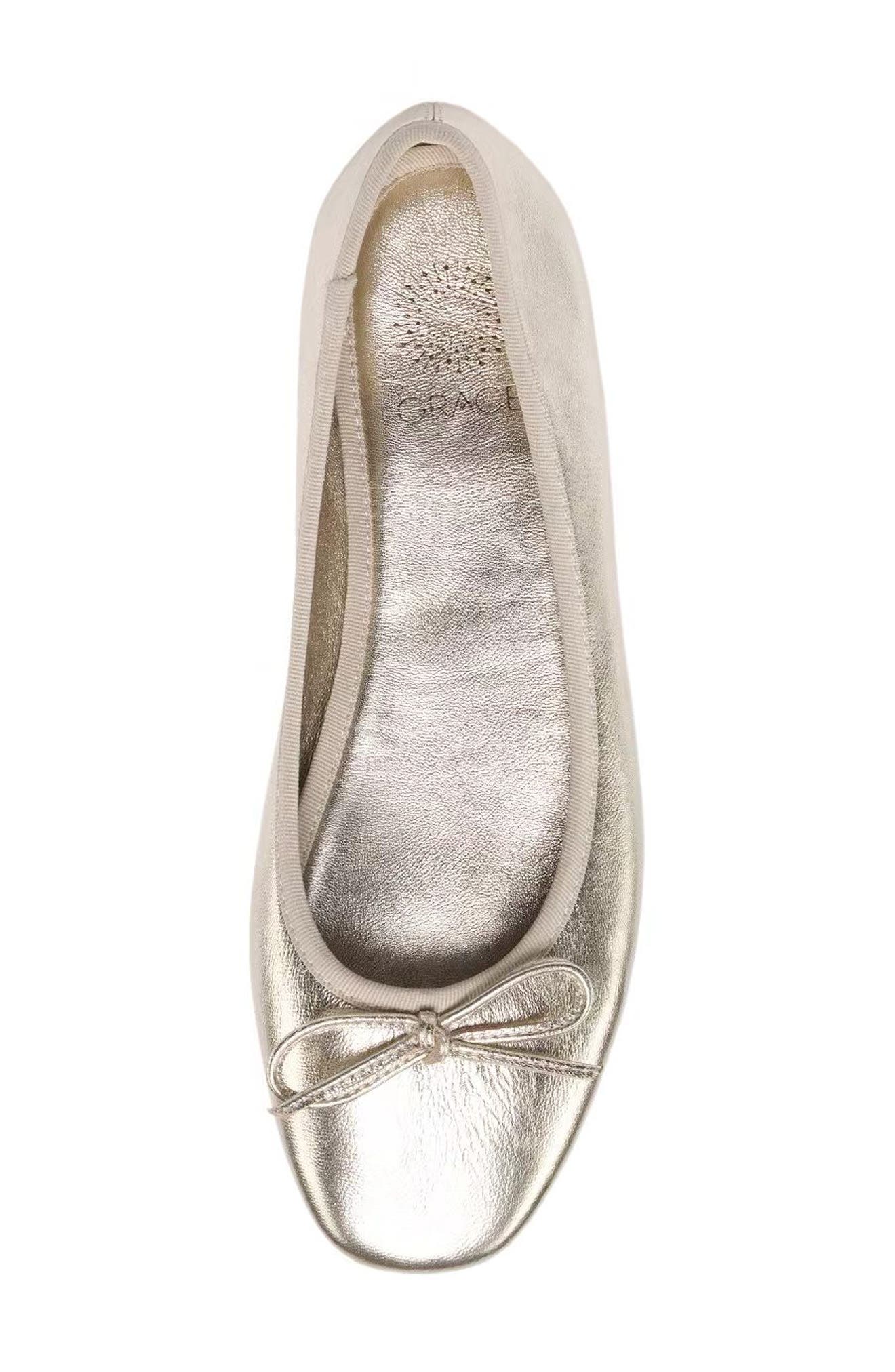 Grace Footwear Lily Metallic Leather Ballet Flat, Alternate, color, Gold - Image Silver