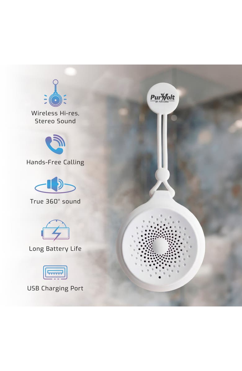 PURSONIC Waterproof Wireless Speaker - Portable Bluetooth Shower Speaker, Alternate, color, White