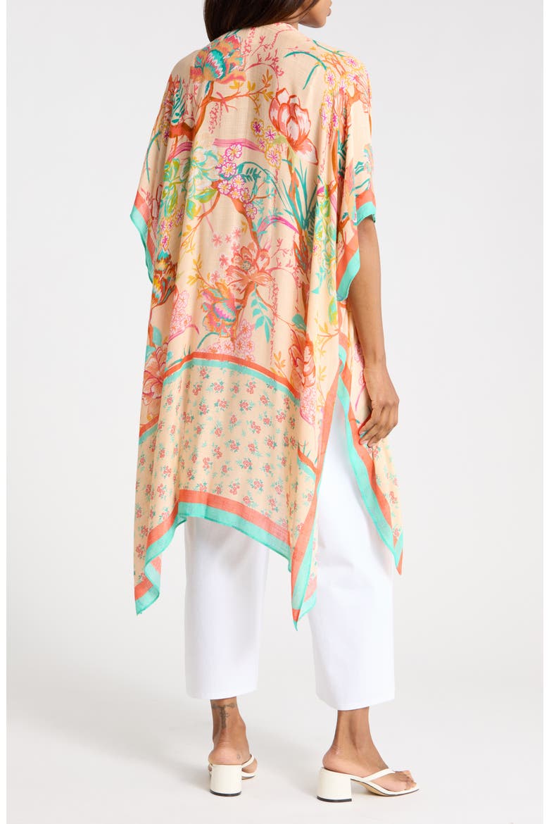 Lightweight Print Ruana, Alternate, color, PEACH ORANGE FLORALS